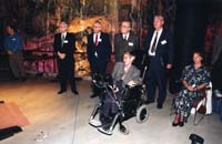 John Bahcall, with Art McDonald, Stephen Hawking, and guests, Sudbury Neutrino Observatory (SNO) celebration